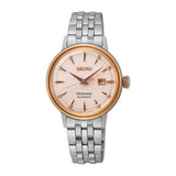 Seiko Presage Cocktail Time Automatic Diamonds White Dial Silver Steel Strap Watch for Women - SRE012J1
