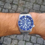 Seiko 5 Sports SKX Street Denim Blue Dial Silver Steel Strap Watch for Men - SRPL77K1