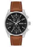 Hugo Boss Skytraveller Chronograph Black Dial Blue Leather Strap Watch for Men - 1514161