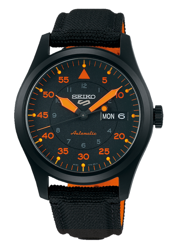 Seiko 5 Sports Flieger Pilot Automatic Black Dial Black Nylon Strap Watch for Men - SRPH33K1