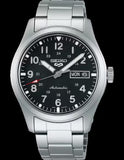 Seiko 5 Sports Flieger Automatic Black Dial Silver Steel Strap Watch for Men - SRPH27K1