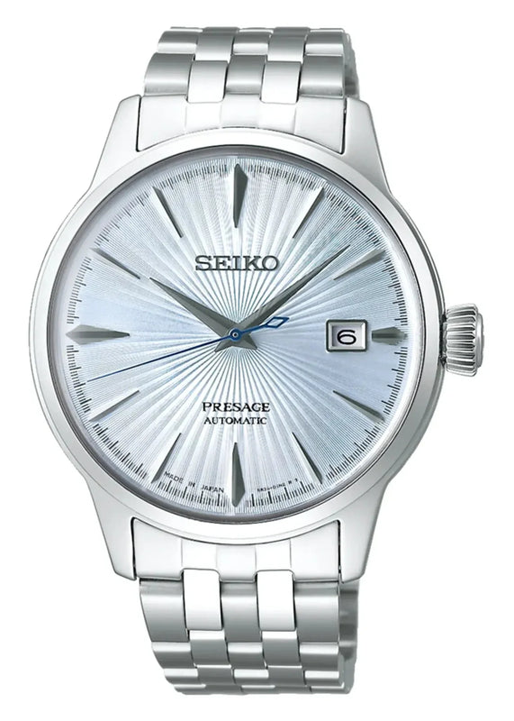 Seiko Presage Cocktail Time Automatic Ice Blue Dial Silver Steel Strap Watch for Men - SRPE19J1