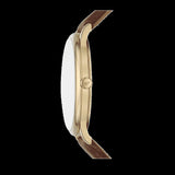 Emporio Armani Minimalist Quartz Gold Dial Brown Leather Strap Watch for Men - AR11610