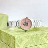 Gucci G Timeless Diamonds Pink Mother of Pearl Dial Silver Steel Strap Watch for Women - YA1265025