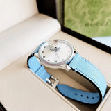 Gucci G Timeless Silver Dial Blue Leather Strap Watch for Women - YA1265039