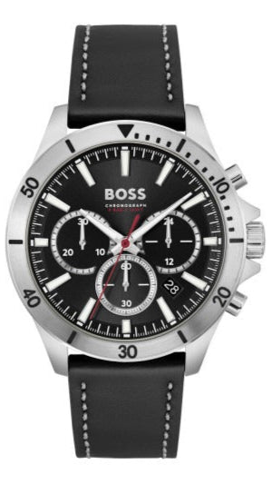 Hugo Boss 1514055 Troper Chronograph Men's Watch – Black Dial & Black Leather Strap