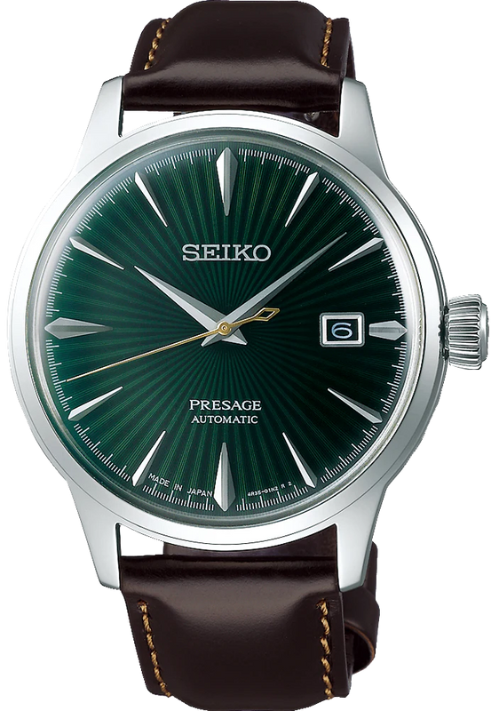 Seiko Presage Cocktail Time Automatic Green Dial Brown Leather Strap Watch for Men - SRPD37J1