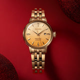 Seiko Presage Cocktail Time Automatic Diamonds Gold Dial Gold Steel Strap Watch for Women - SRE018J1