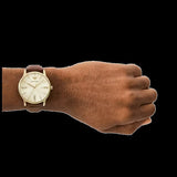 Emporio Armani Minimalist Quartz Gold Dial Brown Leather Strap Watch for Men - AR11610