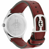 Gucci G Timeless Quartz Silver Dial Maroon Leather Strap Watch for Women - YA1265057