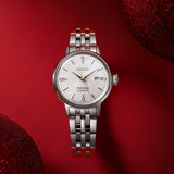 Seiko Presage Cocktail Time Automatic Diamonds White Dial Silver Steel Strap Watch for Women - SRE017J1
