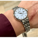 Seiko Presage Cocktail Time Automatic Skydiving Diamonds Blue Dial Silver Steel Strap Watch for Women - SRE007J1