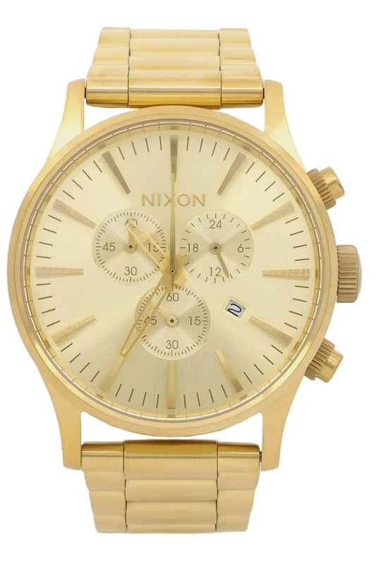 Nixon Sentry Chrono Gold Dial Gold Steel Strap Watch for Men - A386-502