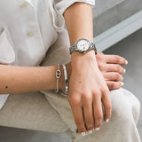 Seiko Presage Cocktail Time Skydiving Automatic Diamonds Mother of Pearl Dial Silver Steel Strap Watch for Women - SRE009J1