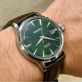 Seiko Presage Cocktail Time Automatic Green Dial Brown Leather Strap Watch for Men - SRPD37J1