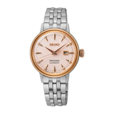 Seiko Presage Cocktail Time Automatic Diamonds White Dial Silver Steel Strap Watch for Women - SRE012J1