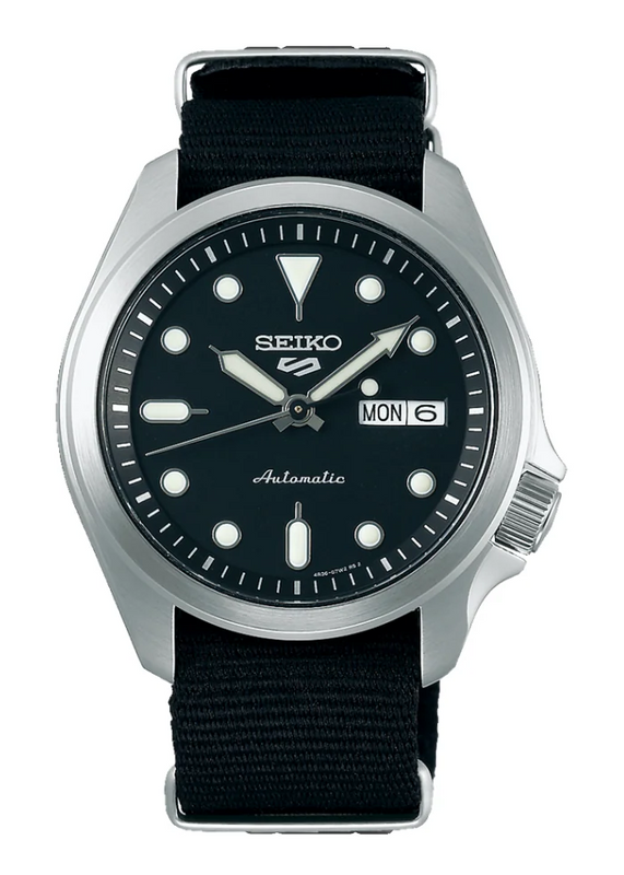 Seiko 5 Sports Automatic Black Dial Black Nylon Strap Watch for Men - SRPE67K1