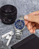 Seiko 5 Sports SKX Street Denim Blue Dial Silver Steel Strap Watch for Men - SRPL77K1