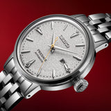 Seiko Presage Cocktail Time Automatic Diamonds White Dial Silver Steel Strap Watch for Women - SRE017J1