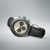 Seiko Prospex Speedtimer Solar Chronograph Ivory Dial Black Leather Strap Watch for Men - SSC943