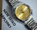 Seiko 5 Sports SNXS Automatic Gold Dial Silver Steel Strap Watch for Men - SRPL59K1