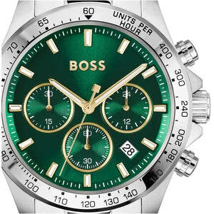 Hugo Boss 1514217 Hero Chronograph Men's Watch – Green Dial & Silver Steel Strap