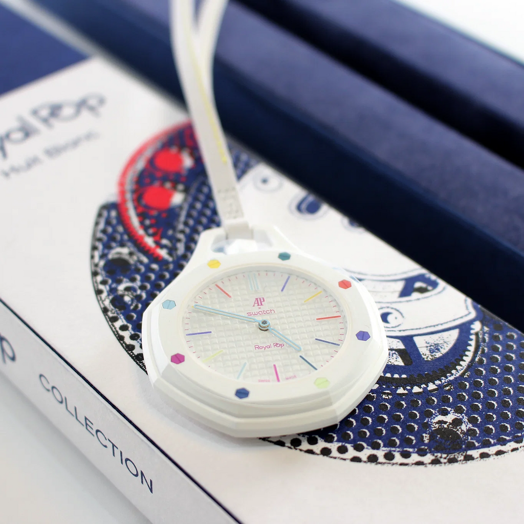 Swatch x AP Royal Pop White Dial White Leather Lanyard Watch for Men - Huit Blanc