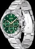 Hugo Boss 1514217 Hero Chronograph Men's Watch – Green Dial & Silver Steel Strap