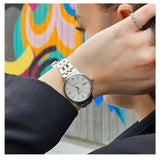 Seiko Presage Cocktail Time Skydiving Automatic Diamonds Mother of Pearl Dial Silver Steel Strap Watch for Women - SRE009J1