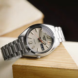 Seiko 5 Sports SNXS Series Automatic Beige Dial Silver Steel Strap Watch for Men - SRPK91K1