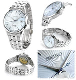 Seiko Presage Cocktail Time Automatic Ice Blue Dial Silver Steel Strap Watch for Men - SRPE19J1