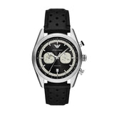 Emporio Armani Racer Chronograph Black Dial Black Leather Strap Watch for Men - AR11635