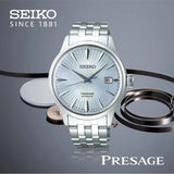 Seiko Presage Cocktail Time Automatic Ice Blue Dial Silver Steel Strap Watch for Men - SRPE19J1
