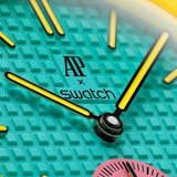 Swatch Royal Pop Blue Dial Pink Leather Strap Watch for Women - Otg Roz