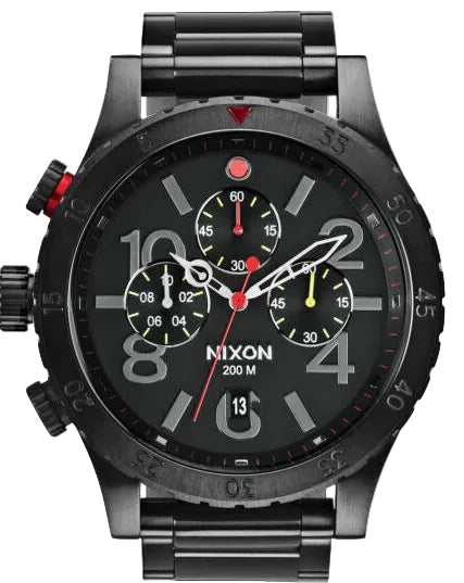 Nixon 48-20 Chrono Black Dial Black Steel Strap Watch for Men - A486-1320
