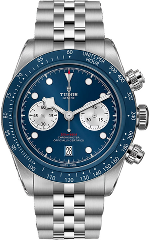 Tudor Black Bay Chrono Blue Dial Silver Steel Strap Watch for Men - M79360B-0002