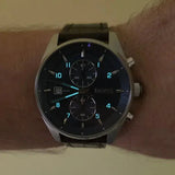 Hugo Boss Skytraveller Chronograph Blue Dial Brown Leather Strap Watch for Men - 1514194