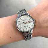 Seiko Presage Cocktail Time Skydiving Automatic Diamonds Mother of Pearl Dial Silver Steel Strap Watch for Women - SRE009J1
