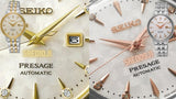 Seiko Presage Cocktail Time Automatic Diamonds White Dial Silver Steel Strap Watch for Women - SRE012J1