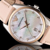 Emporio Armani Tazio Mother of Pearl Dial Pink Leather Strap Watch for Women - AR6133