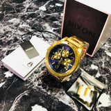 Nixon 48-20 Chrono Blue Dial Gold Steel Strap Watch for Men - A486-1922