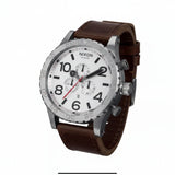 Nixon 51-30 Chronograph Silver Dial Brown Leather Strap Watch for Men - A124-1113