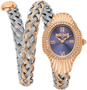 Just Cavalli Twined Blue Dial Two Tone Steel Strap Watch for Women - JC1L305M0065