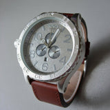 Nixon 51-30 Chronograph Silver Dial Brown Leather Strap Watch for Men - A124-1113