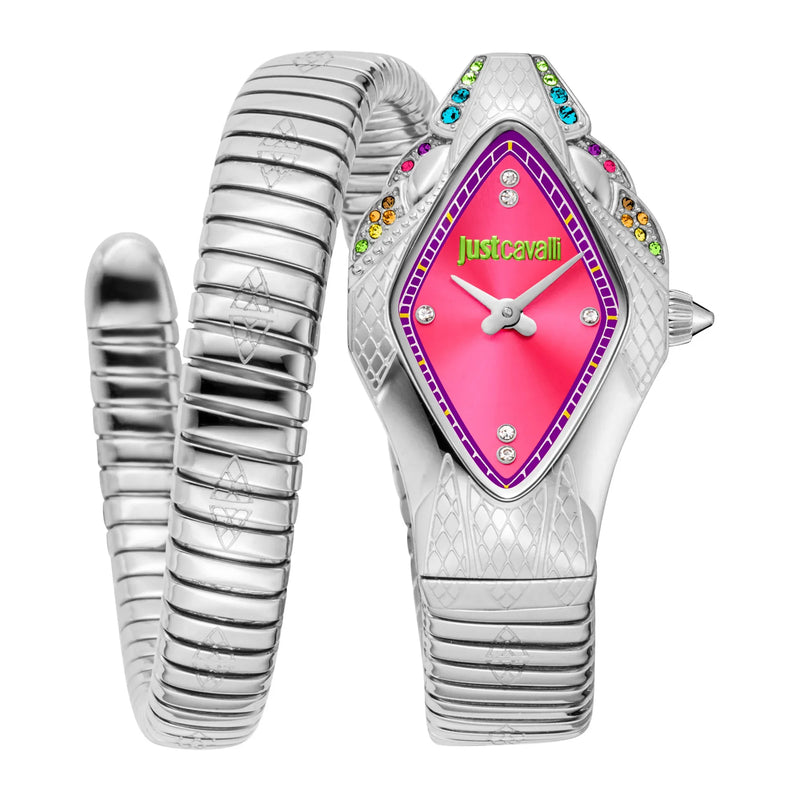 Just Cavalli Ferocious Pink Dial Silver Steel Strap Watch for Women - JC1L306M0025