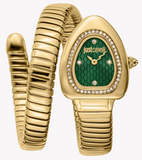Just Cavalli Lady Snake Green Dial Gold Steel Strap Watch for Women - JC1L249M0035