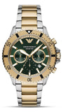Emporio Armani Sea Explorer Chronograph Green Dial Two Tone Steel Strap Watch for Men - AR11586