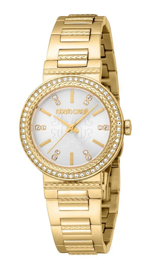 Just Cavalli Donna Glam Silver Dial Gold Steel Strap Watch for Women - RC5L098M0025