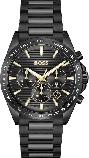 Hugo Boss Strike Chronograph Black Dial Black Steel Strap Watch for Men - 1514291