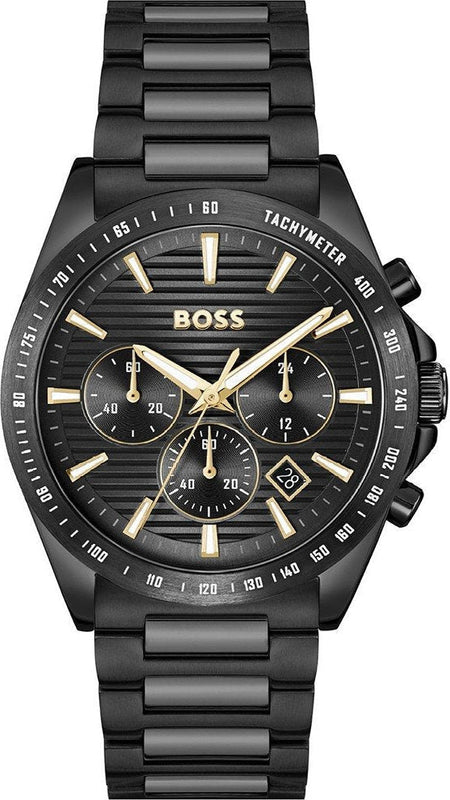 Hugo Boss Strike Chronograph Black Dial Black Steel Strap Watch for Men - 1514291